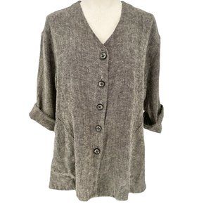 Stijfselkissie Shirt Jacket Womens XS Gray Textured Linen Drape Style Pockets